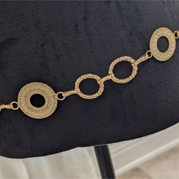 Elegant Vintage Rhinestone And Gold Tone Chain Belt, 44\